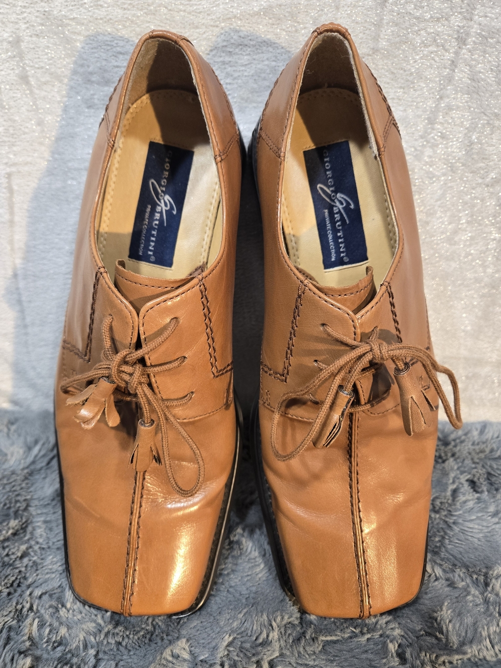 Giorgio Brutini Men's Caramel Leather Lace-Up Derbys Bicycle  Square Toe Design